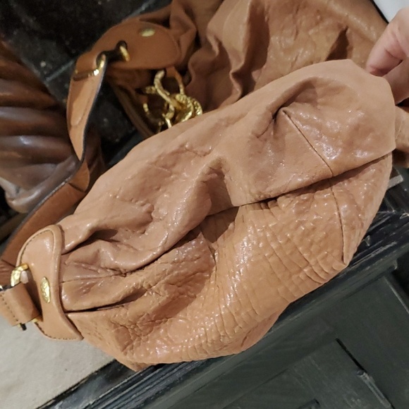 JUICY COUTURE BROWN BAG GOLD CHUNKY CHAIN SHOULDER HOBO PEBBLE LEATHER BOHO CHIC - Picture 5 of 13